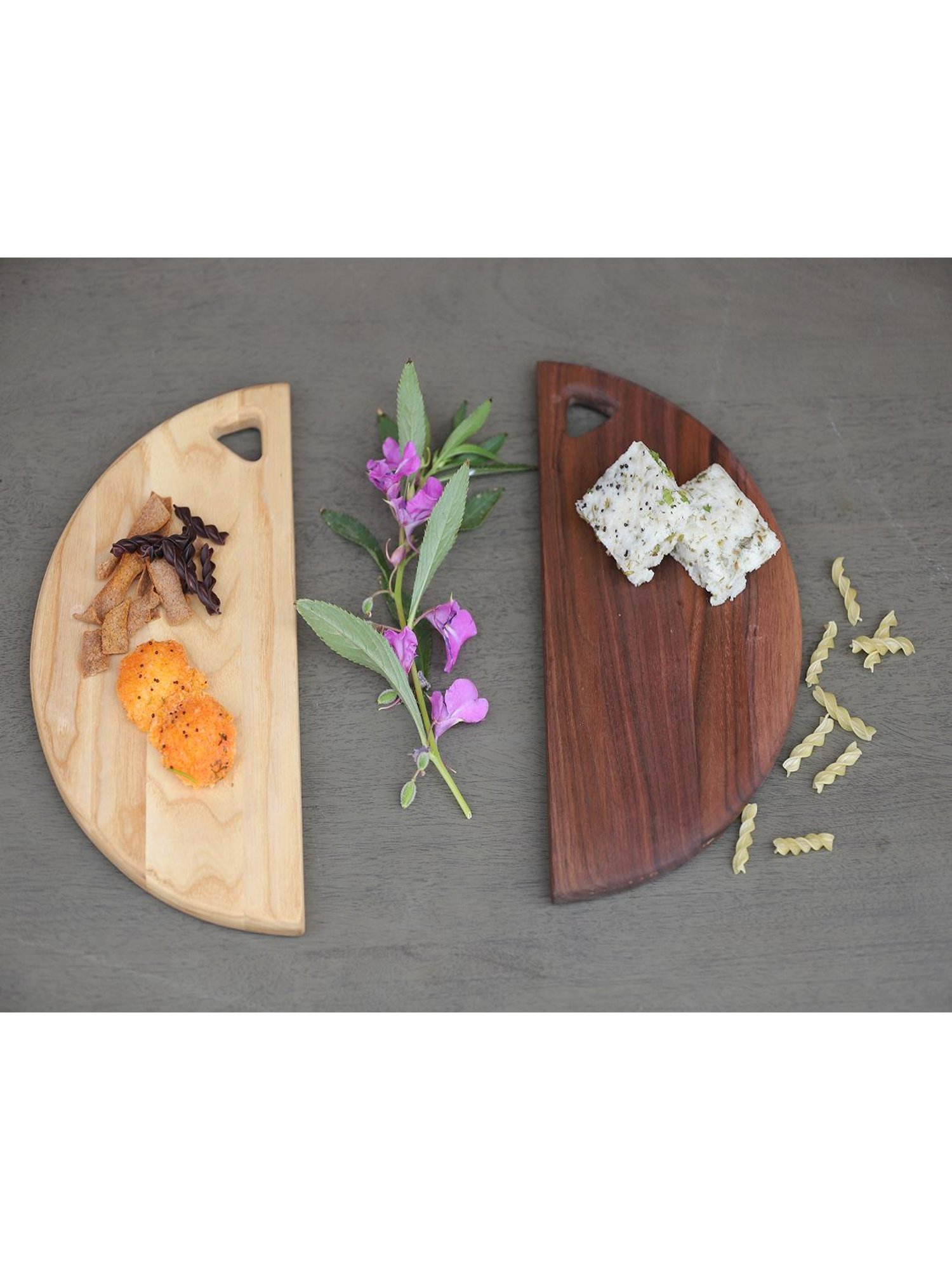 ICRAFT Twin Semi Moons Cream & Brown Ash Wood Platters - Set of 2