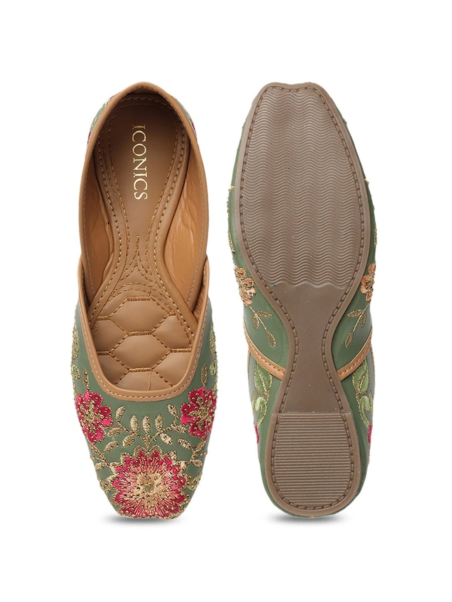 Iconics Women's Olive Ethnic Juttis