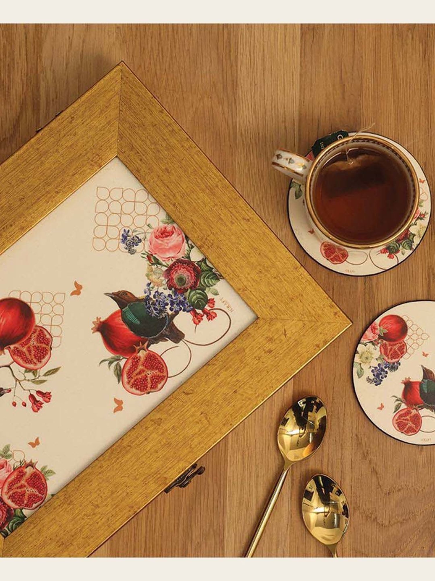 ICRAFT Multicolor Mdf 4 cm Blossom Series Round Coasters - Set of 2