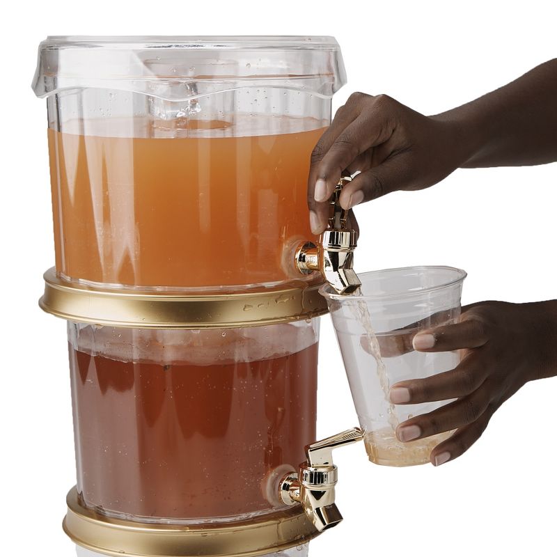 Mind Reader 1 Gallon Split Compartment Beverage Drink Dispenser with Spigot and Ice Bucket Bottom