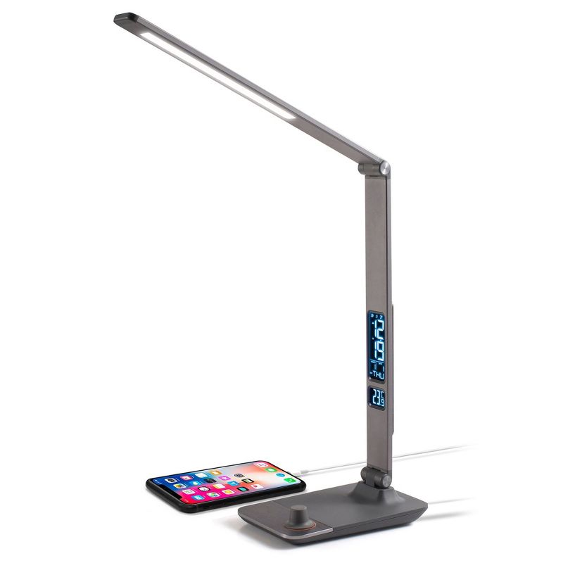 INNOKA Aluminum LED Desk Lamp, Adjustable Table Lamp with USB Charging Port for Home Office, 5-Level Dimmer, Built-in Clock, Calendar, Thermometer