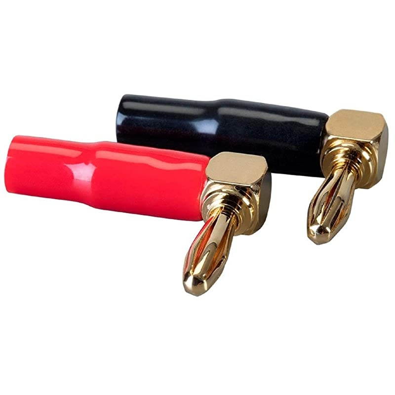 2 Pair Right Angle 24k Gold Plated Banana Speaker Wire Cable Screw Plug Connectors
