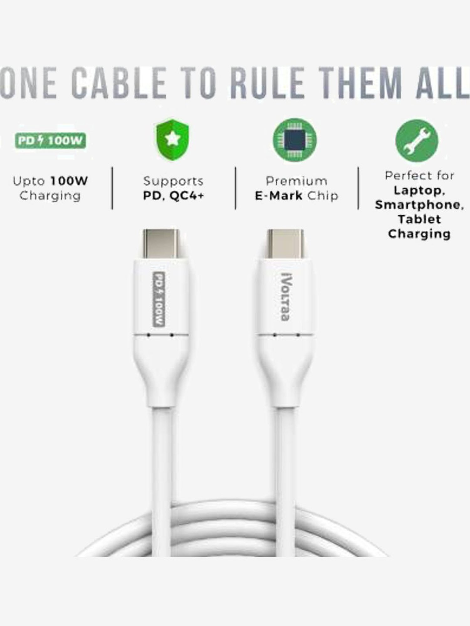 Moerdon MUC-C4C100W 100 Watt Fast Charging Data transfer Cable (Black)