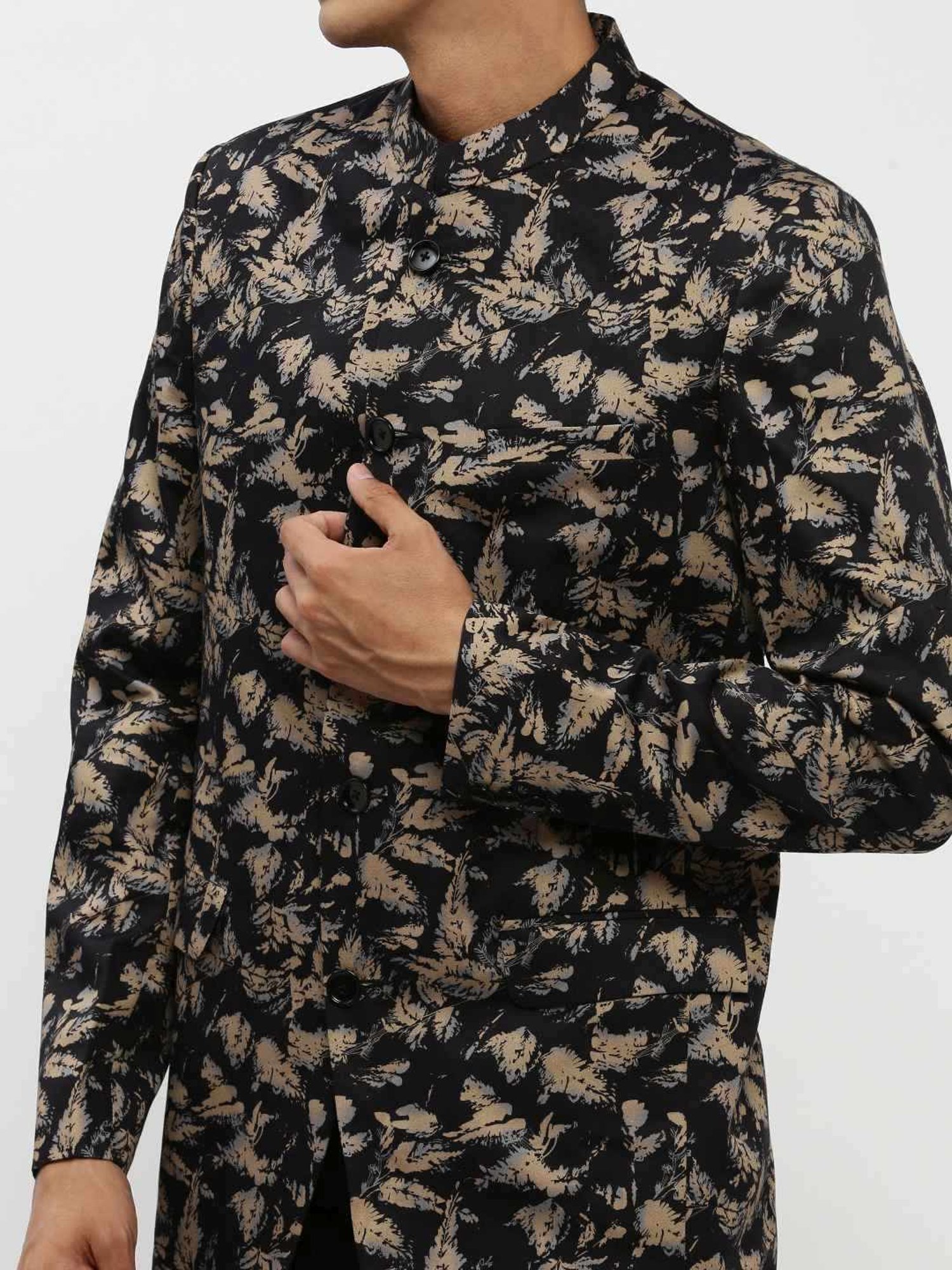 SHOWOFF Black Slim Fit Printed Blazer