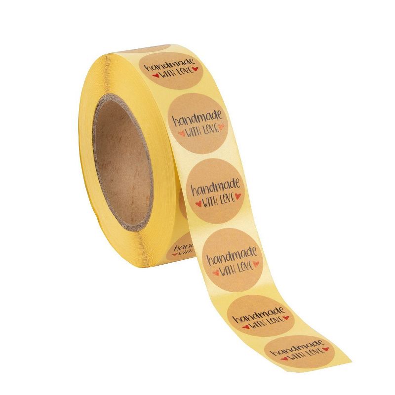 Best Paper Greetings 1000-Count 1.5-inch Kraft Round Handmade with Love Sticker Labels Roll