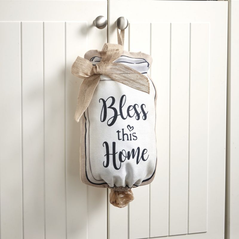 Lakeside Bless This Home Sentiment Country Mason Jar-Look Plastic Bag Dispenser