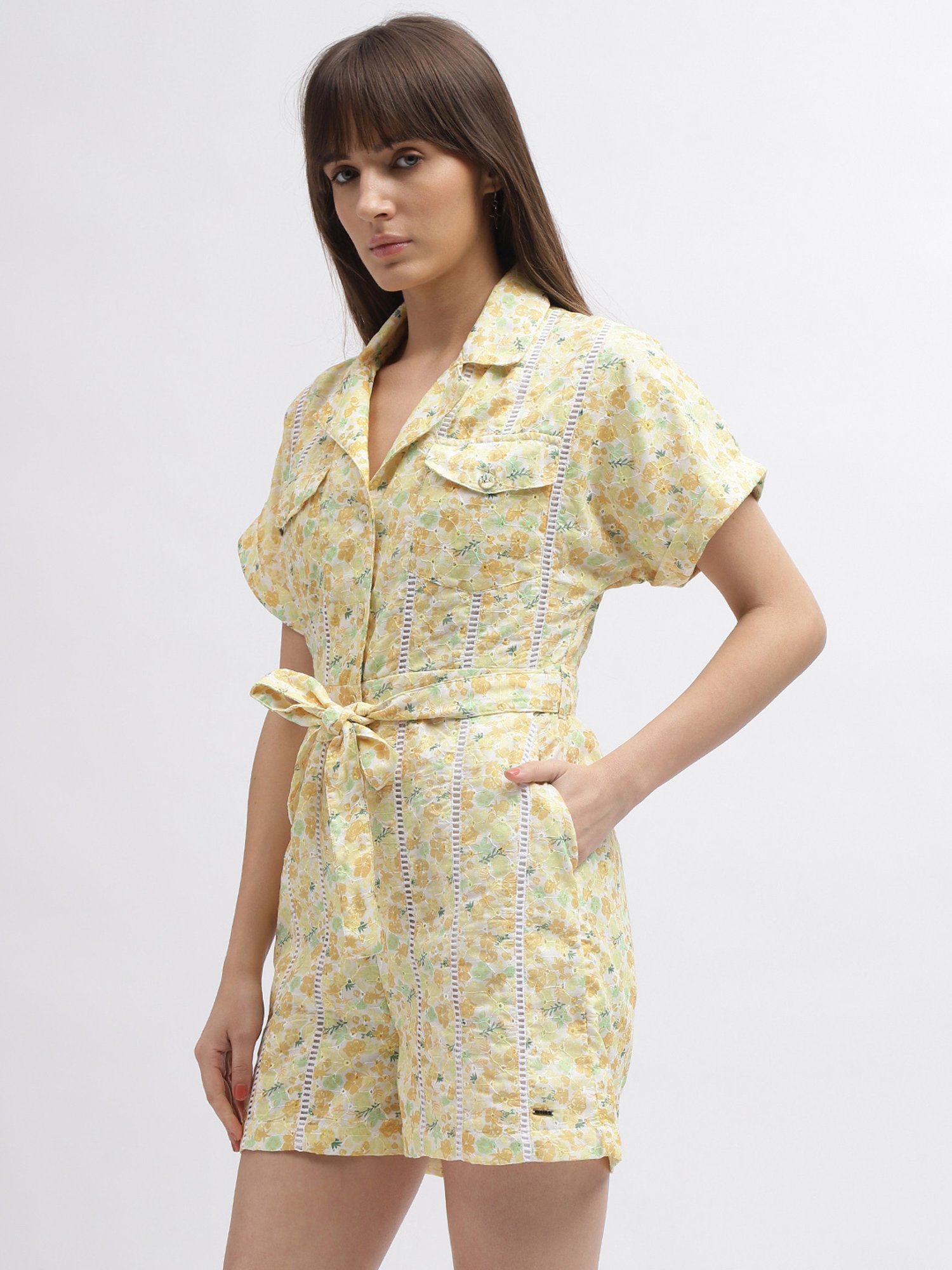 Elle Yellow Cotton Floral Print Playsuit