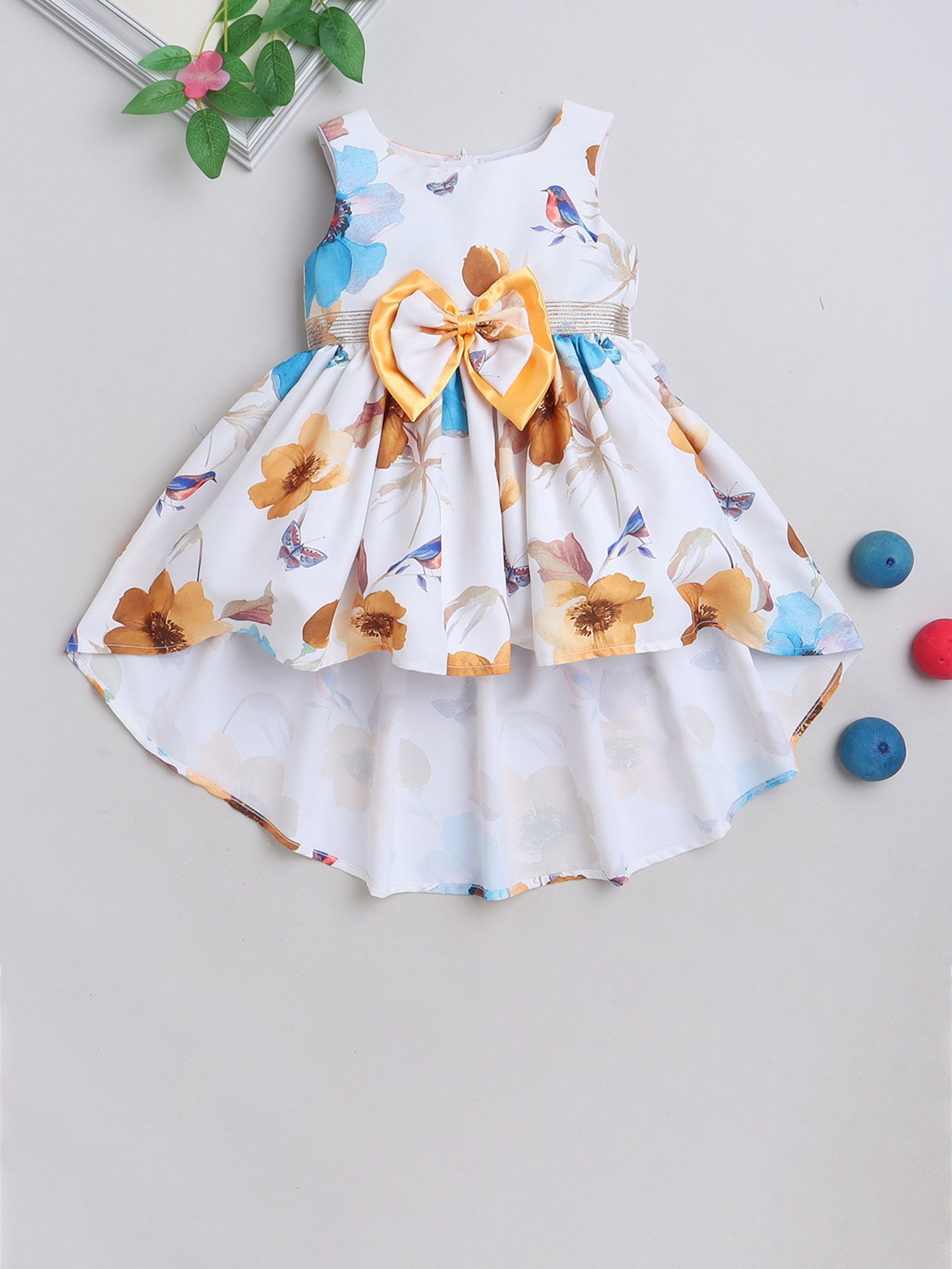 Many Frocks Kids White Floral Print Dress