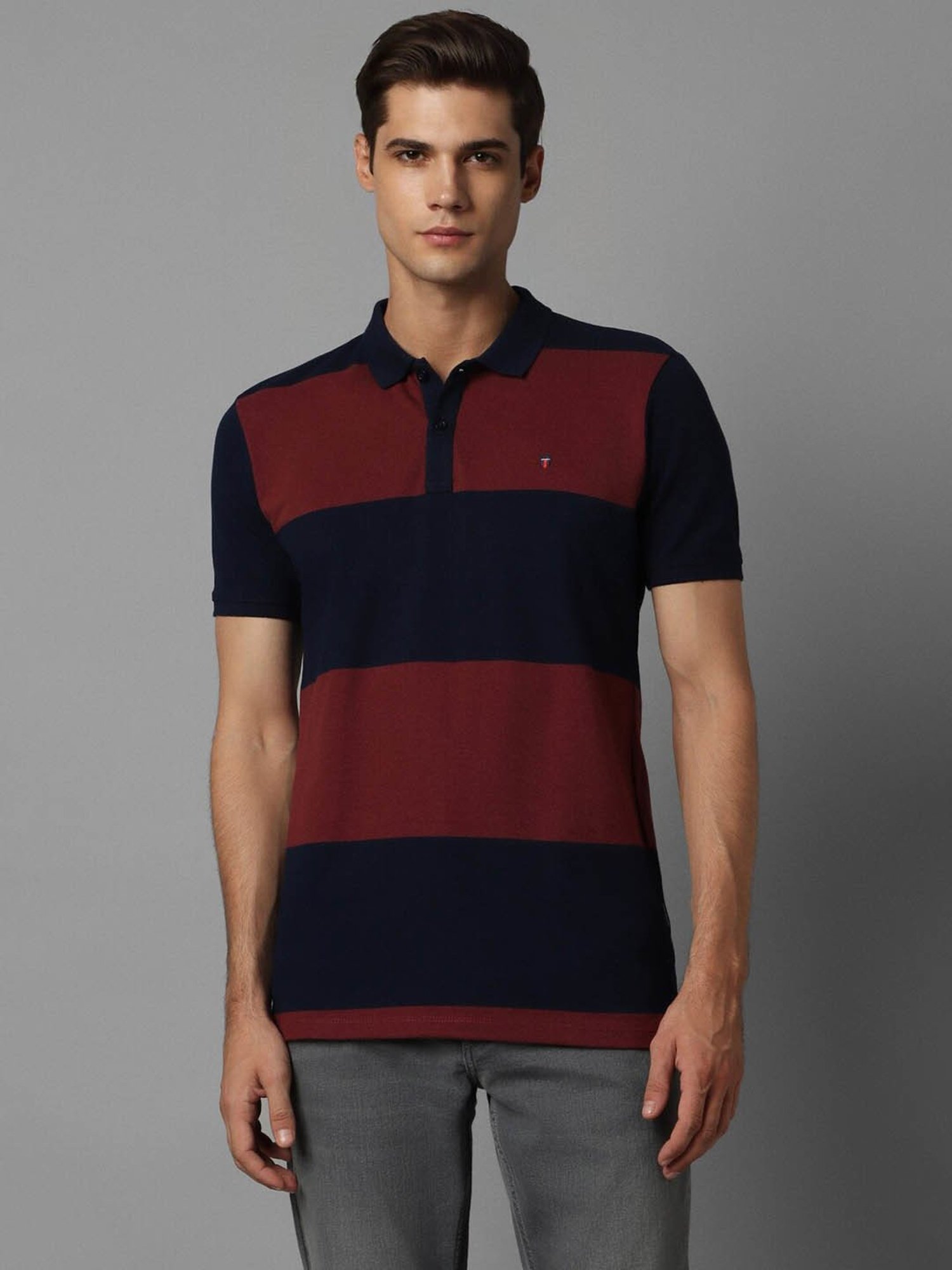 Louis Philippe Jeans Navy Cotton Slim Fit Printed Polo T-Shirt