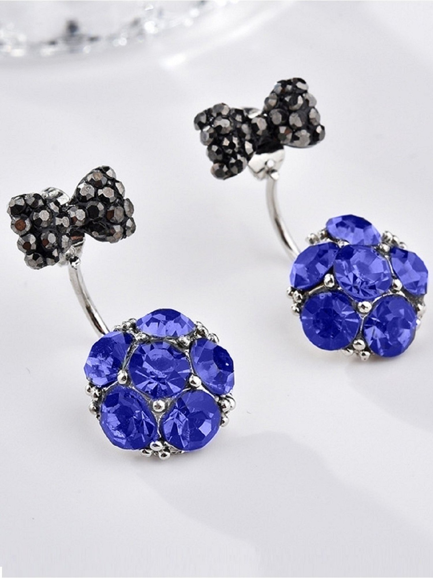 OOMPH Blue & Black Crystal Ear Jacket Fashion Drop Earrings Stylish Latest for Women