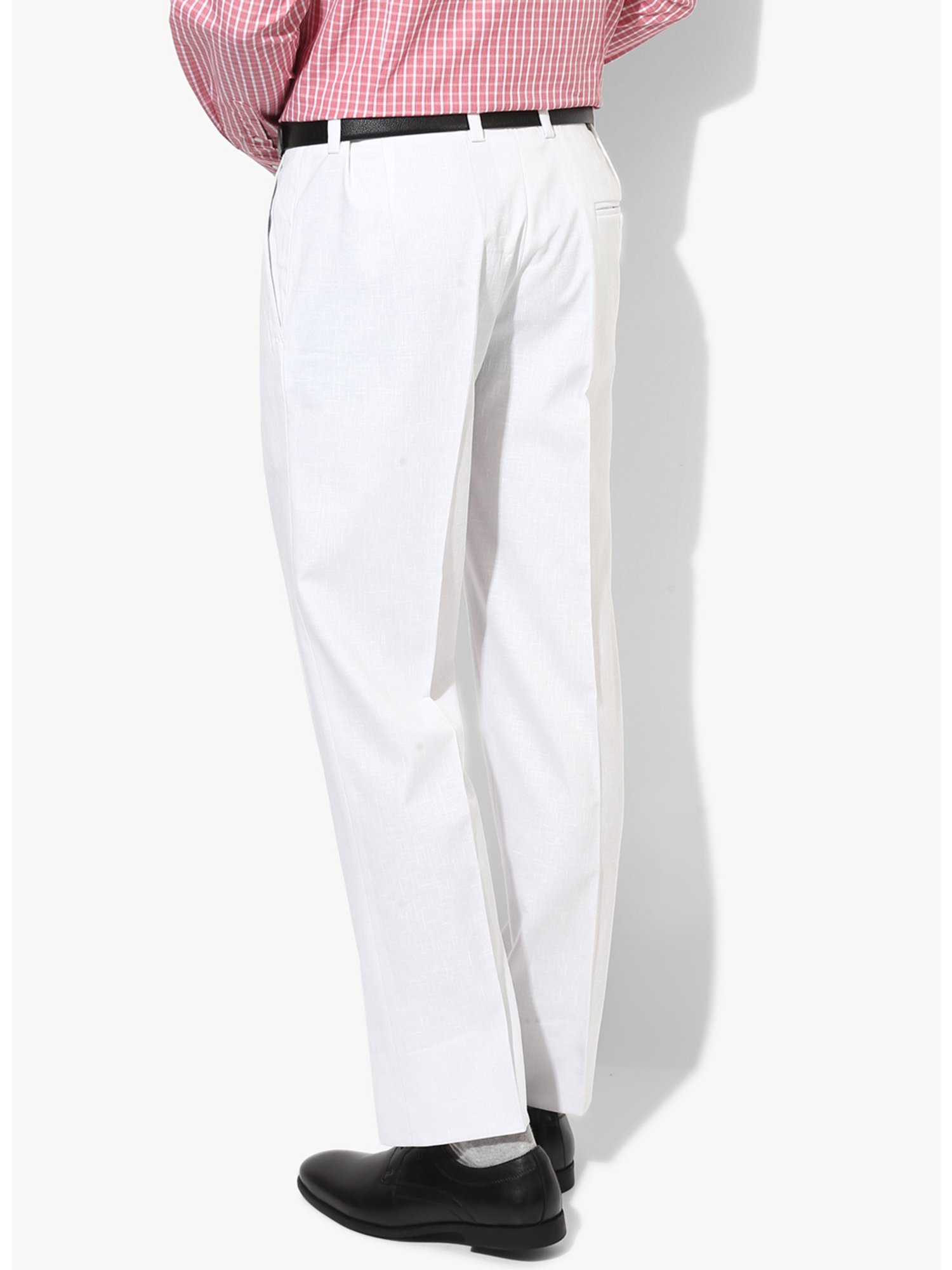 Hangup Plus White Regular Fit Flat Front Trousers