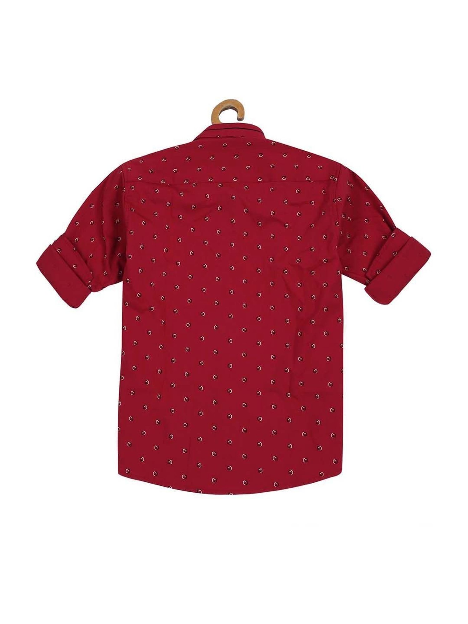 Cavio Boys Red Cotton Printed Full Sleeves Shirt