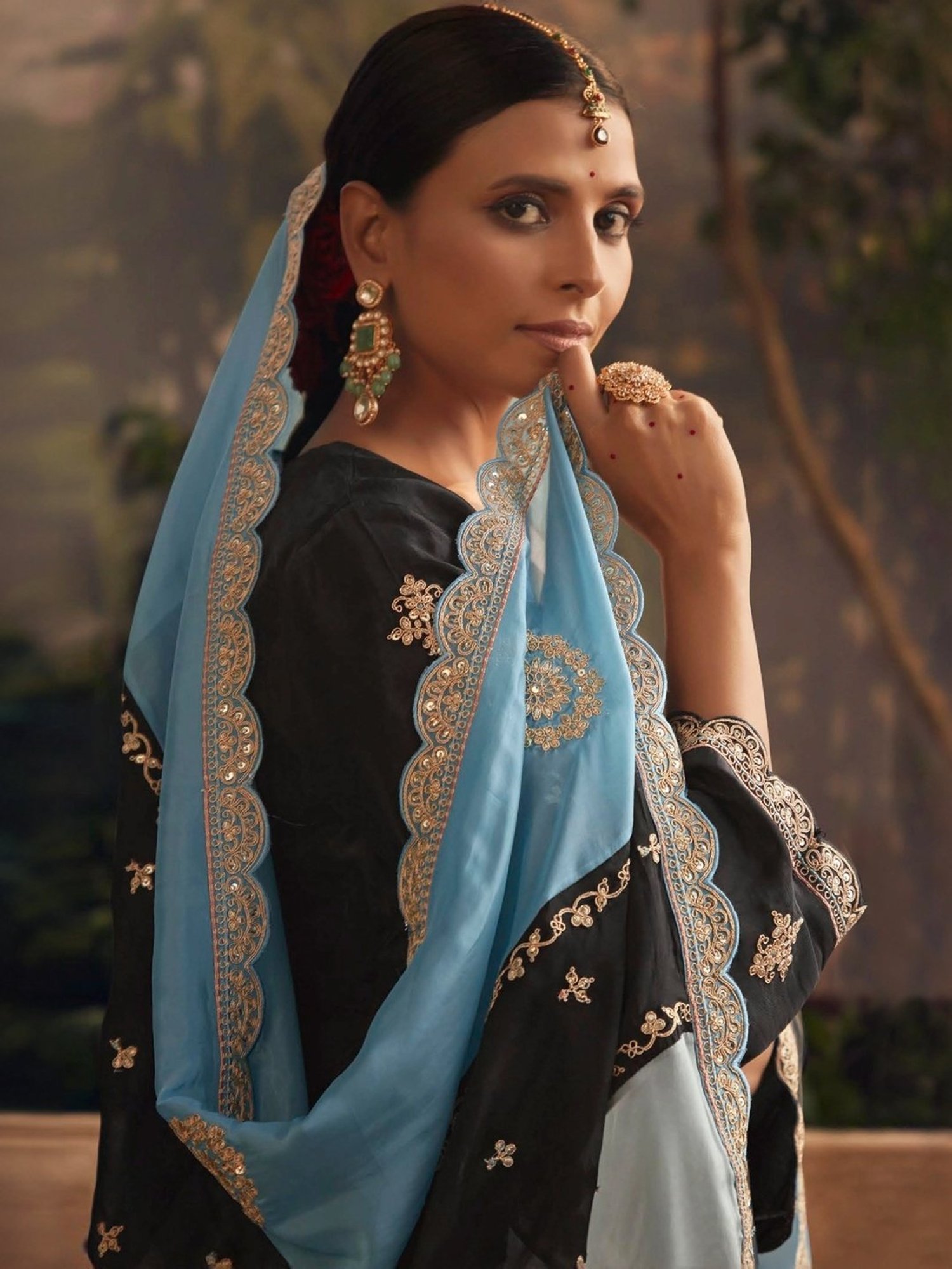 Indo Era Black Embroidered Kurta Pant Set With Dupatta