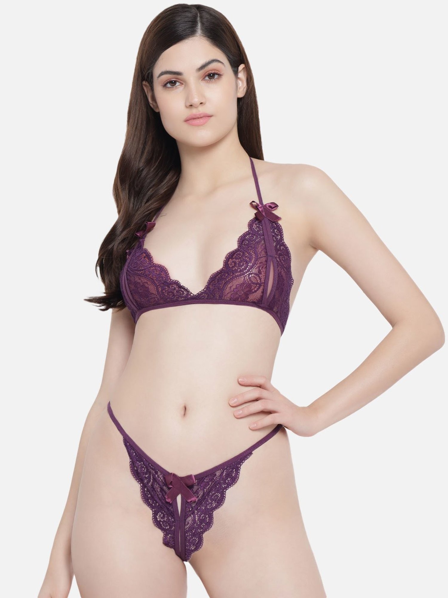 Secrets By ZeroKaata Purple Lace Bra & Panty Set