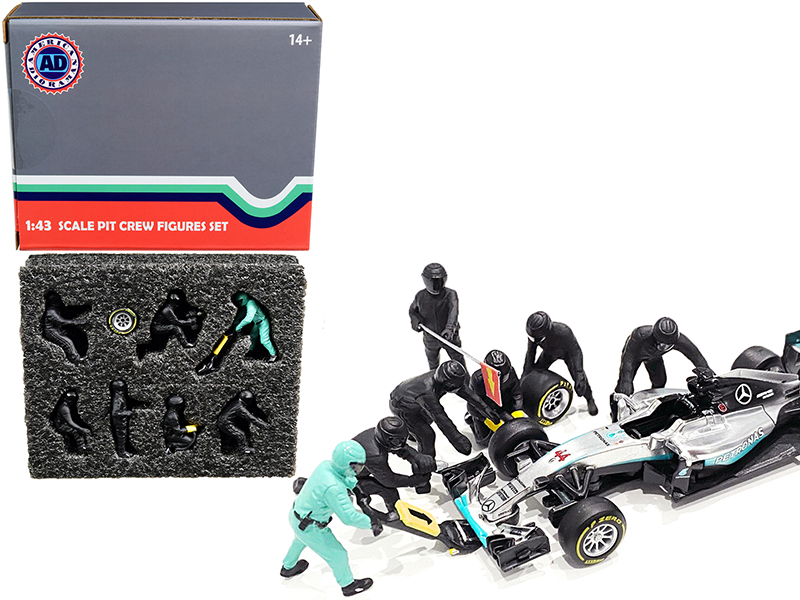 Formula One F1 Pit Crew 7 Figurine Set Team Blue for 1/43 Scale Models by American Diorama