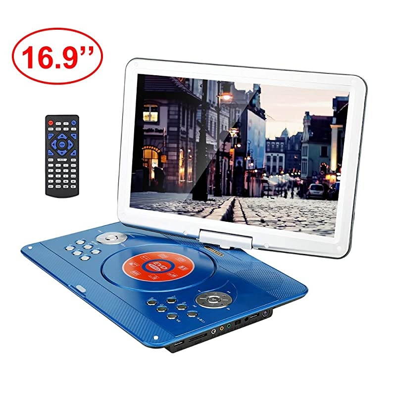 Portable DVD Player with Remote Controller, 14.1'' HD Swivel Large Screen DVD Player for car, 6 Hours Rechargeable Battery Supports SD Card, USB Port(Rose Gold)