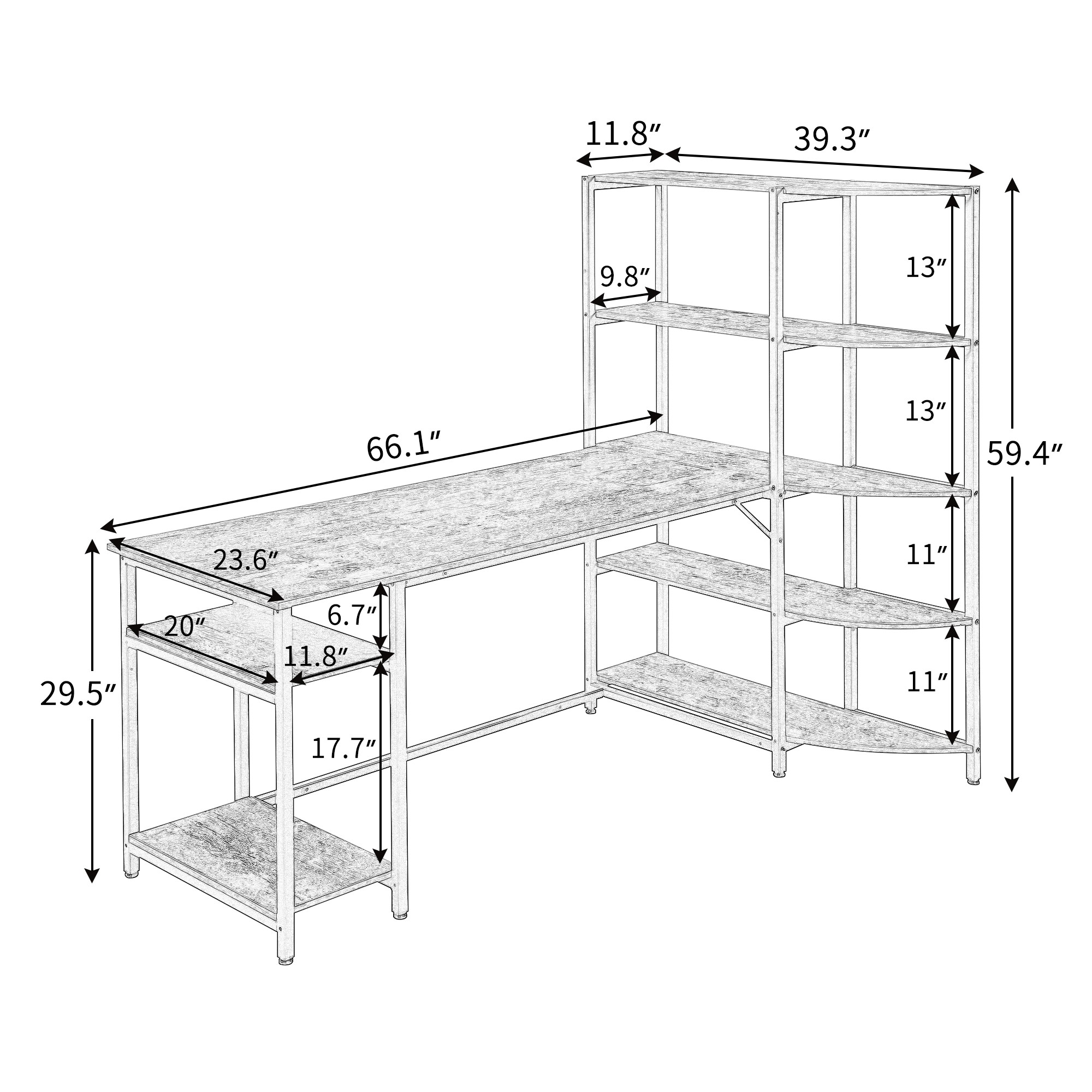 Home Office Computer Desk Large Office Desk Study Writing Table Workstation Gaming Desk with 5 Tier Storage Shelves,Corner Bookshelf and Tower Shelf ,Brown