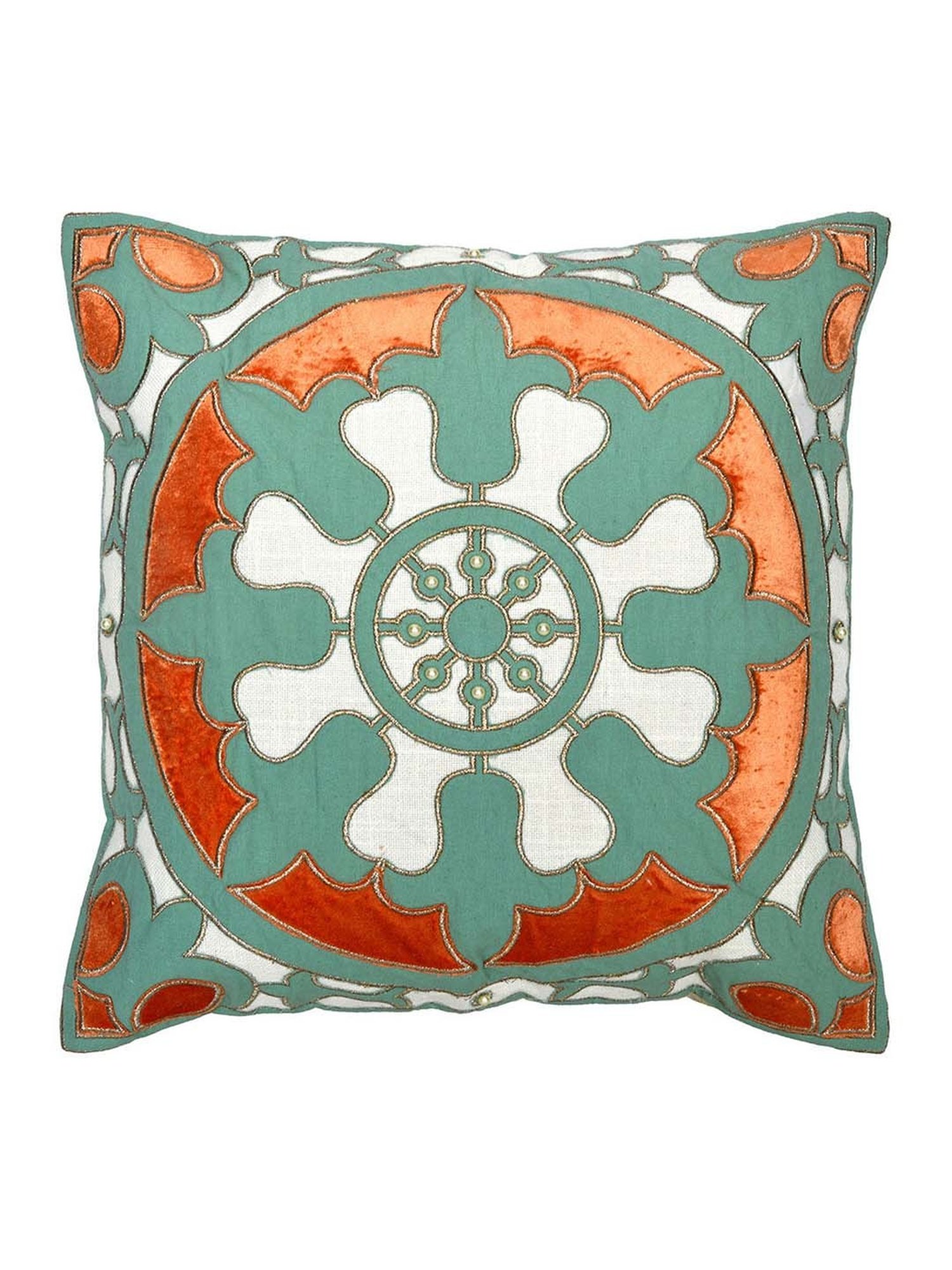 @home Nilkamal Green & Orange Cotton Cushion Cover