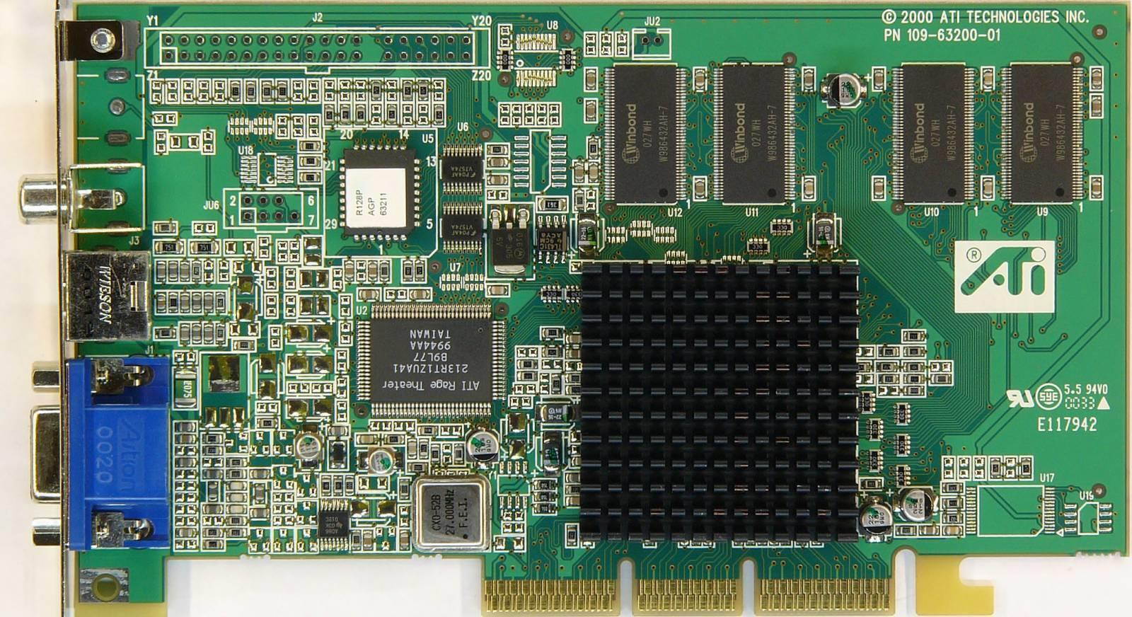 ATI 109-63200-01 RAGE 128 PRO 32MB AGP VIDEO CARD