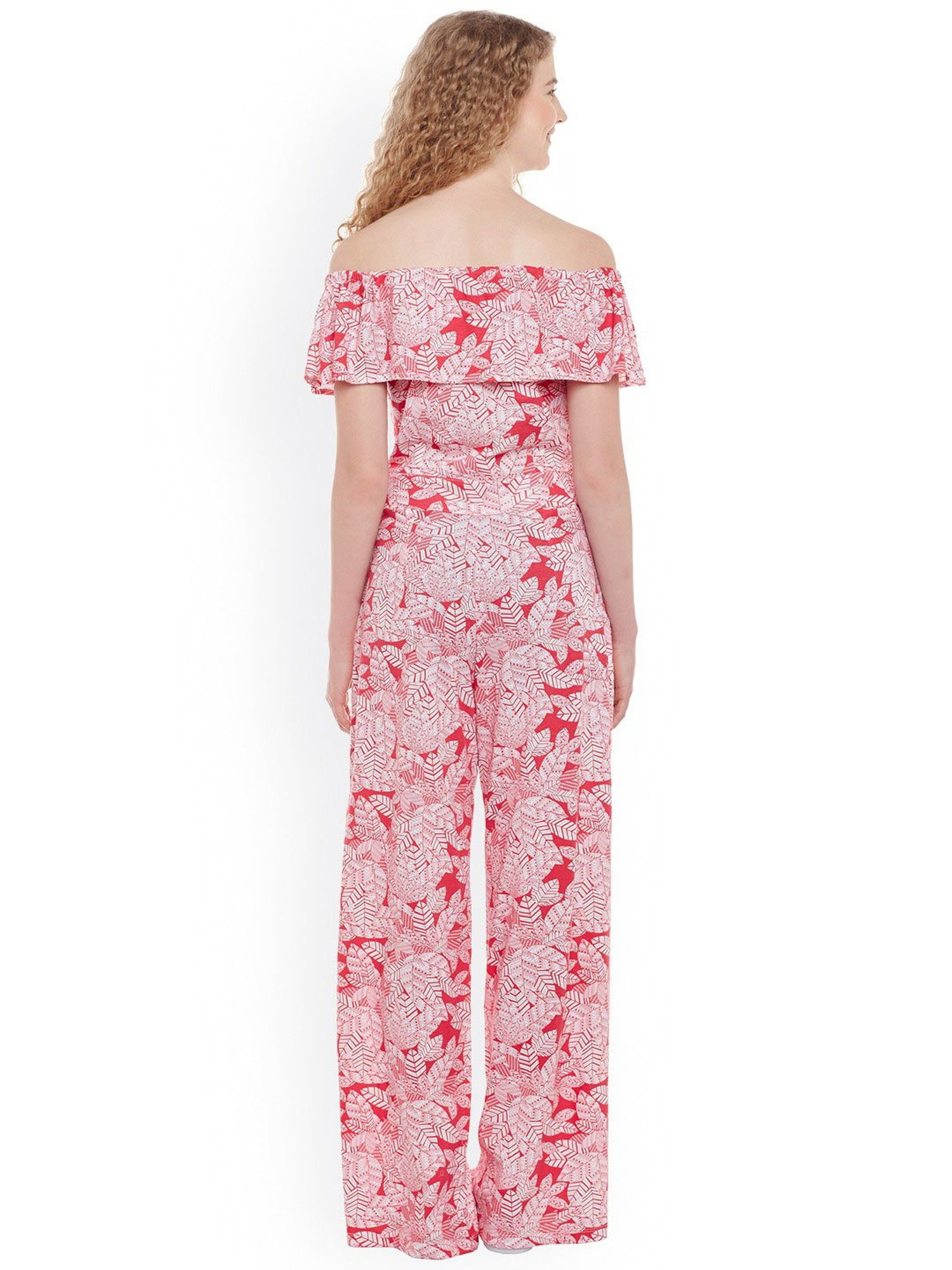 Belle Fille Red & White Printed Jumpsuit