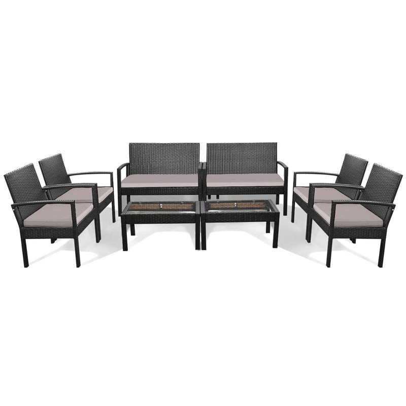 Costway 8PCS Rattan Conversation Set Patio Outdoor Furniture Set w/ Cushions