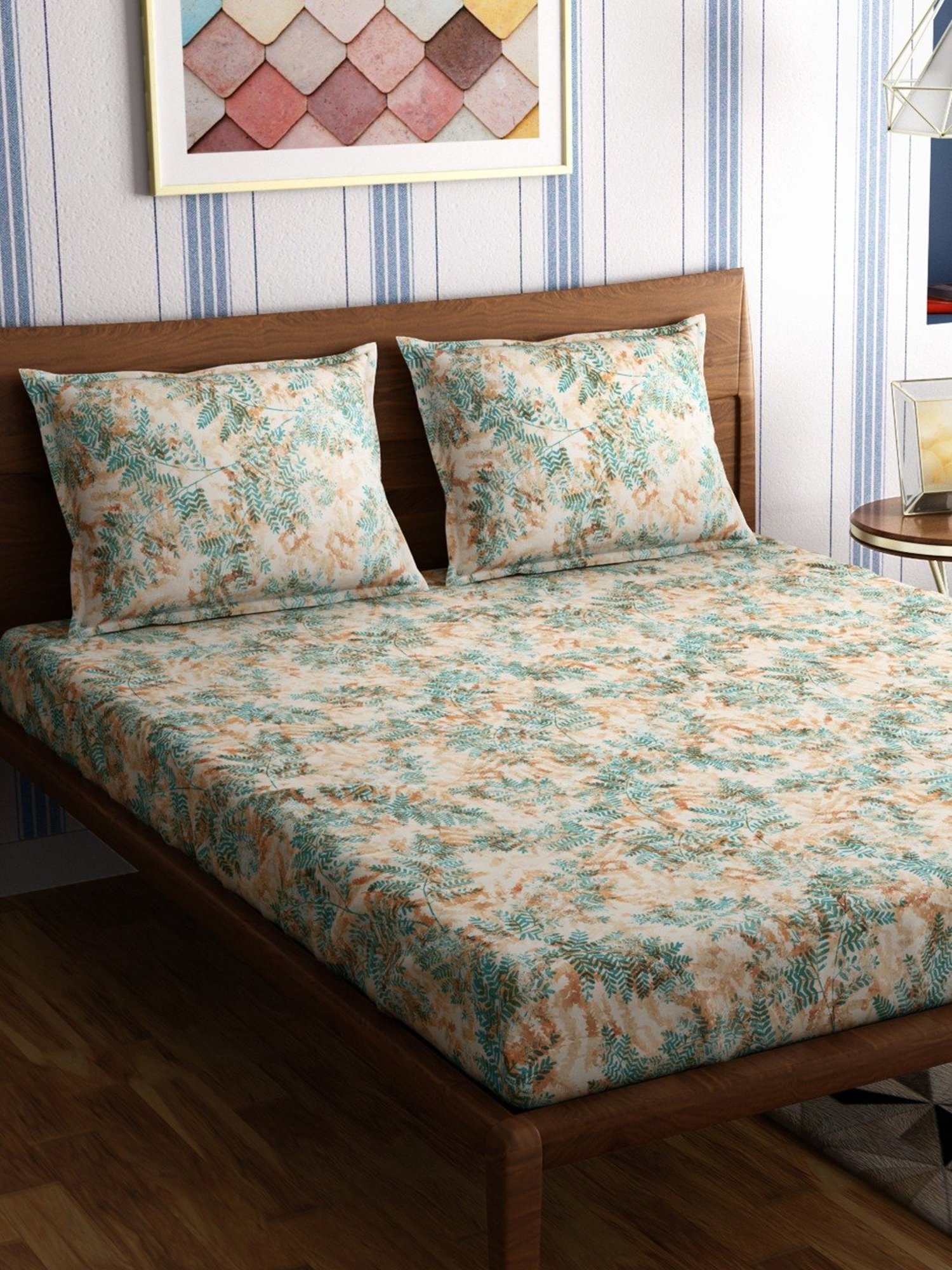 Petal Home Fern Orange Cotton 300 TC Bedsheet