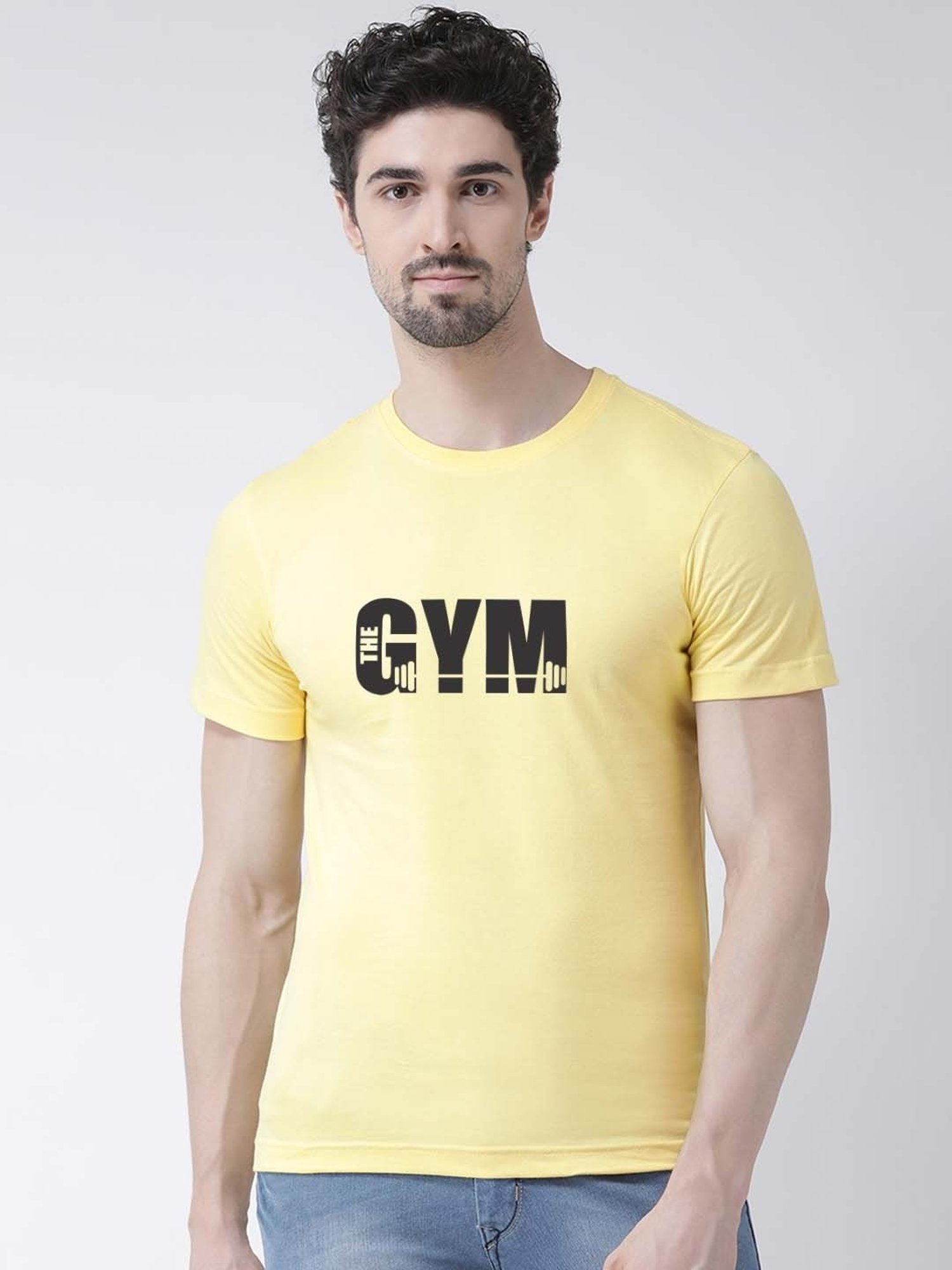 Friskers Yellow Cotton Slim Fit Printed T-Shirt