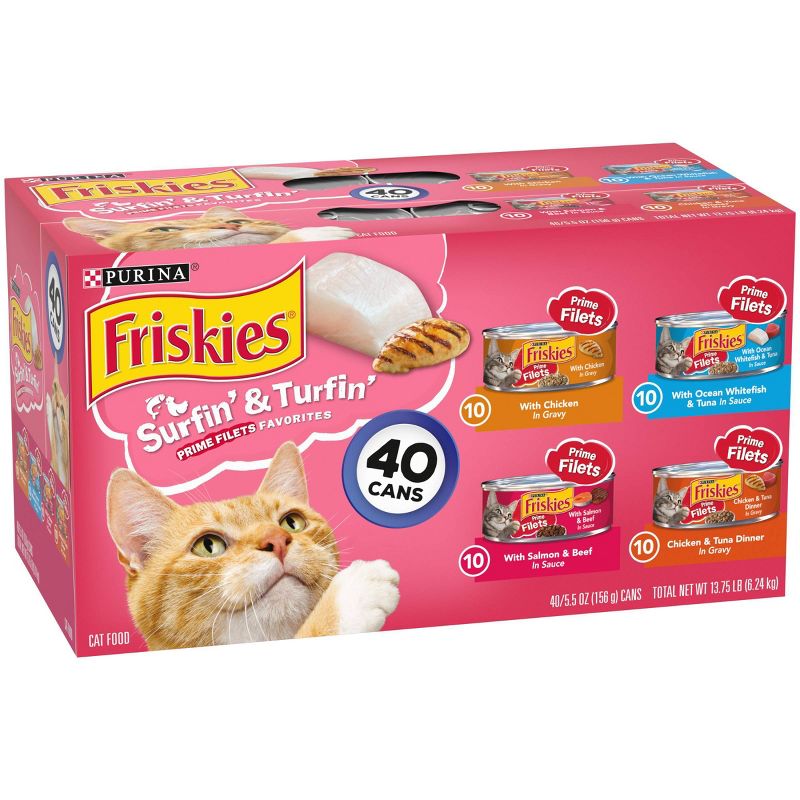 Purina Friskies Prime Filets Surfin' & Turfin' Favorites Wet Cat Food - 5.5oz/40ct Variety Pack
