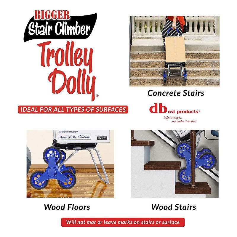 dbest products Stair Climber Bigger Foldable Collapsible Grocery Shopping Cart Utility Wagon Trolley Dolly with 6 Wheels, Blue