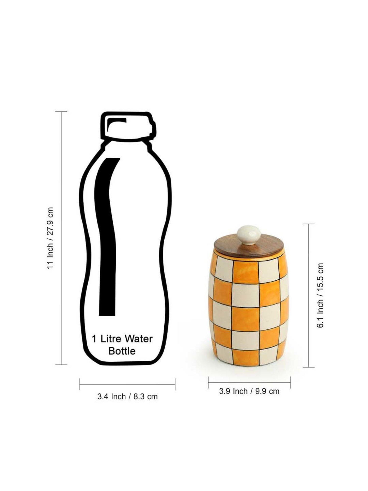 ExclusiveLane 'Shatranj Check' Hand-painted Storage Jars (Non-airtight, Set of 2, 600 ML, 6.1 Inch)