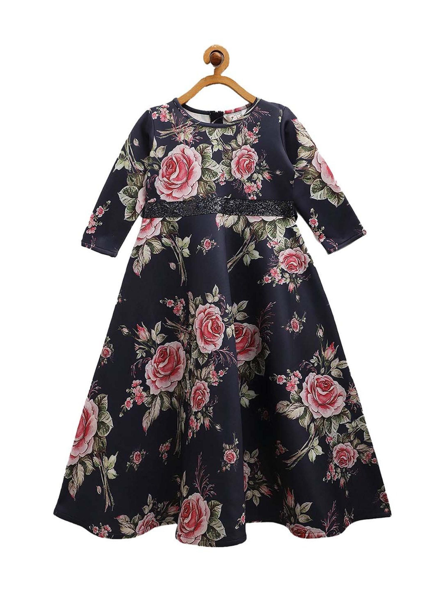 Ahalyaa Kids Navy Floral Print Dress