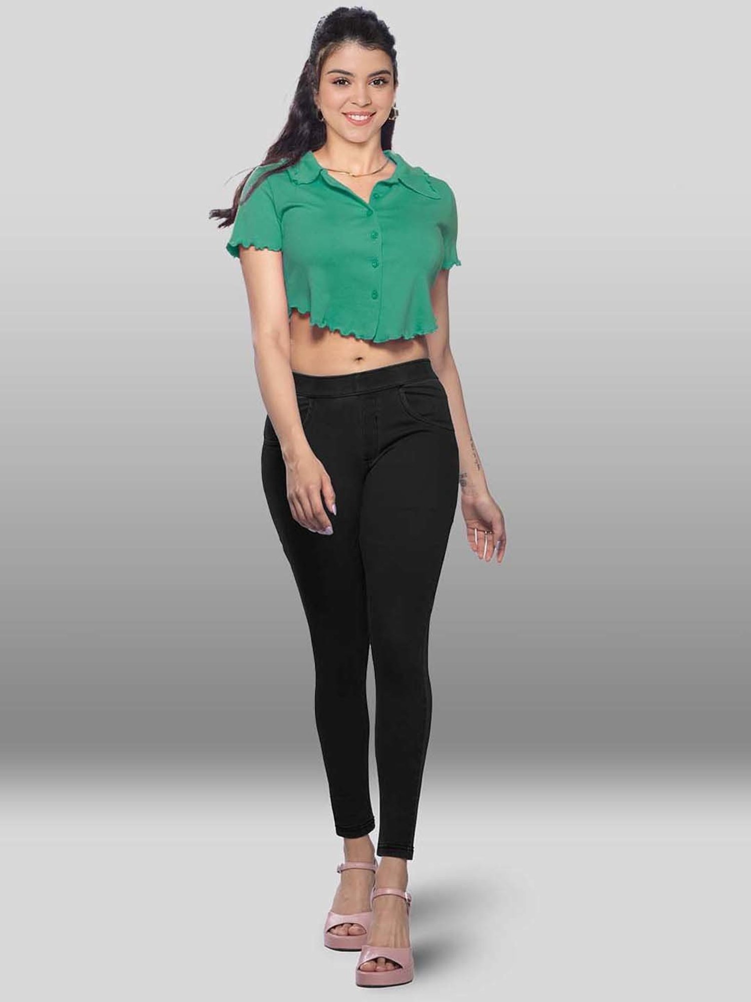 Lyra Black & Indigo Cotton Jeggings - Pack Of 2