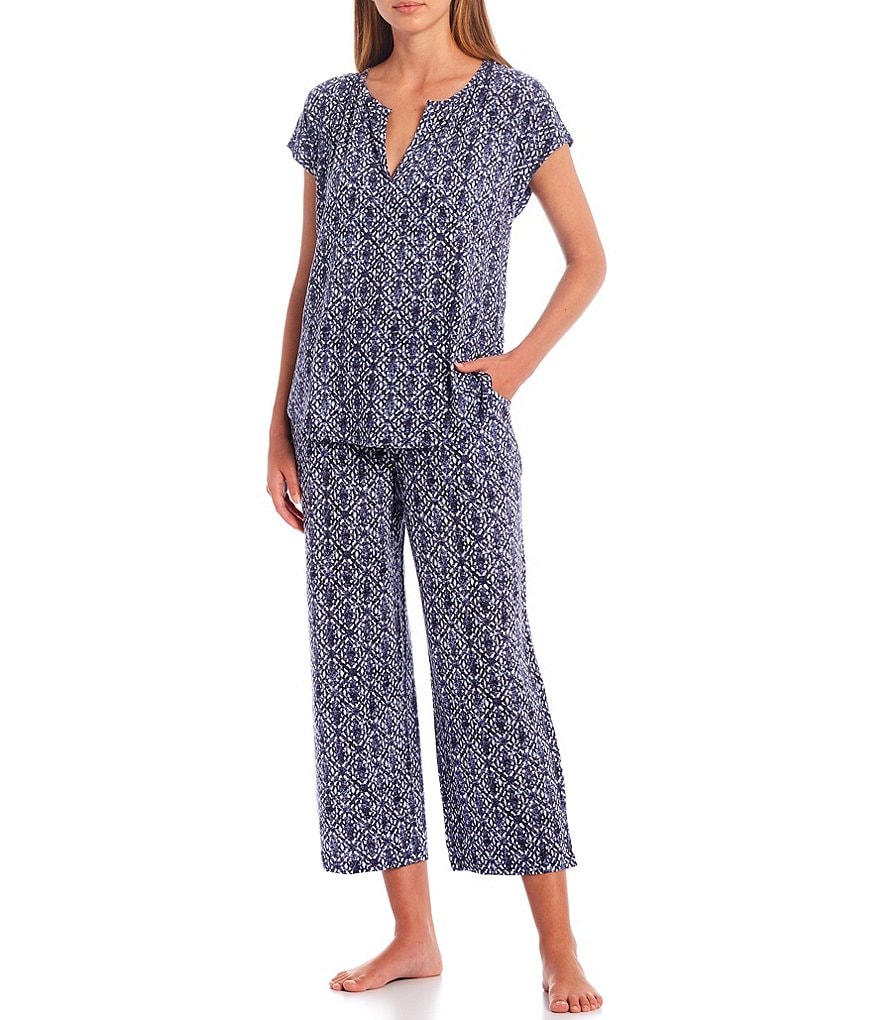 Nottibianche Printed Jersey Knit Coordinating Cropped Sleep Pants