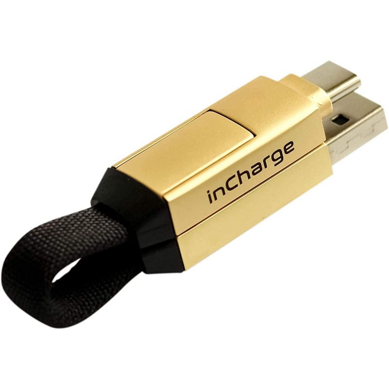 inCharge 6 - The Six-in-One Swiss Army Knife of Cables, Portable Keyring USB/USB-C/Micro USB/Lightning Cable for All of Your Devices (Saturn Gold)