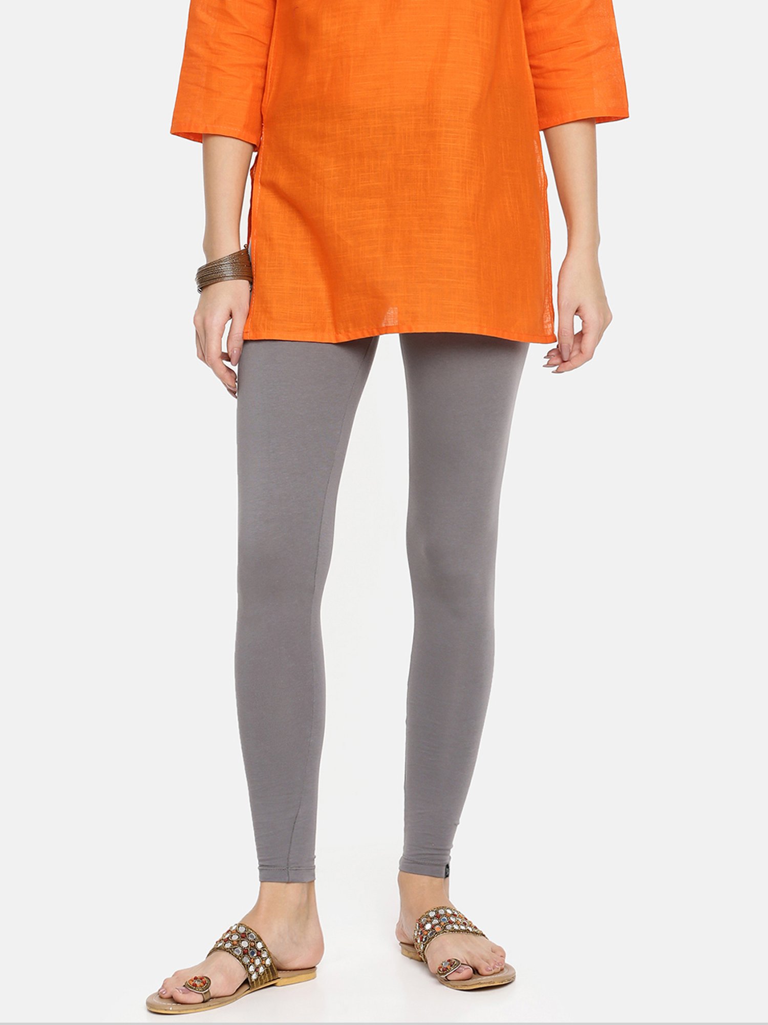 TWIN BIRDS Grey Cotton Ankle Length Leggings