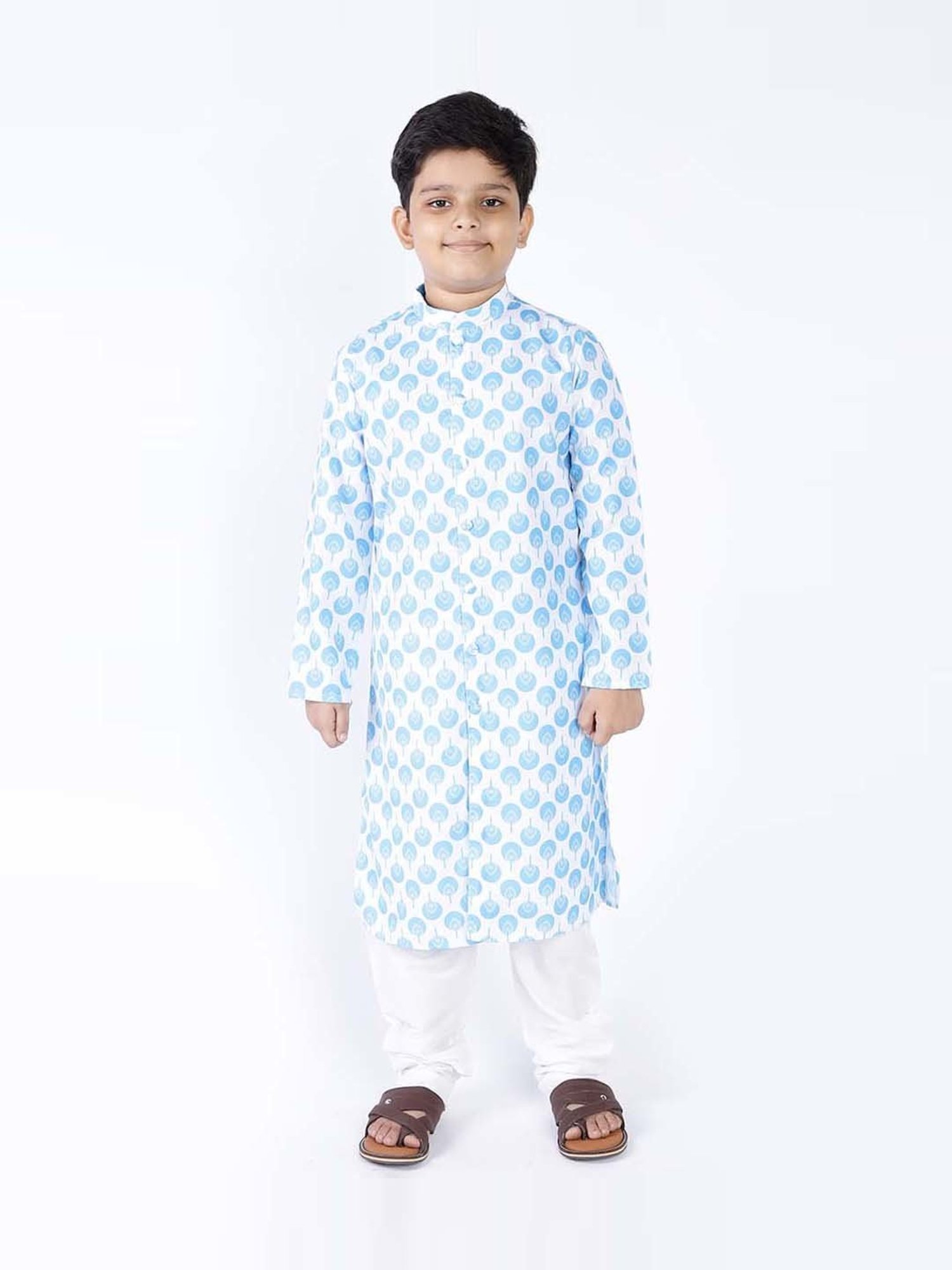 TABARD Kids Blue & White Cotton Printed Kurta Set