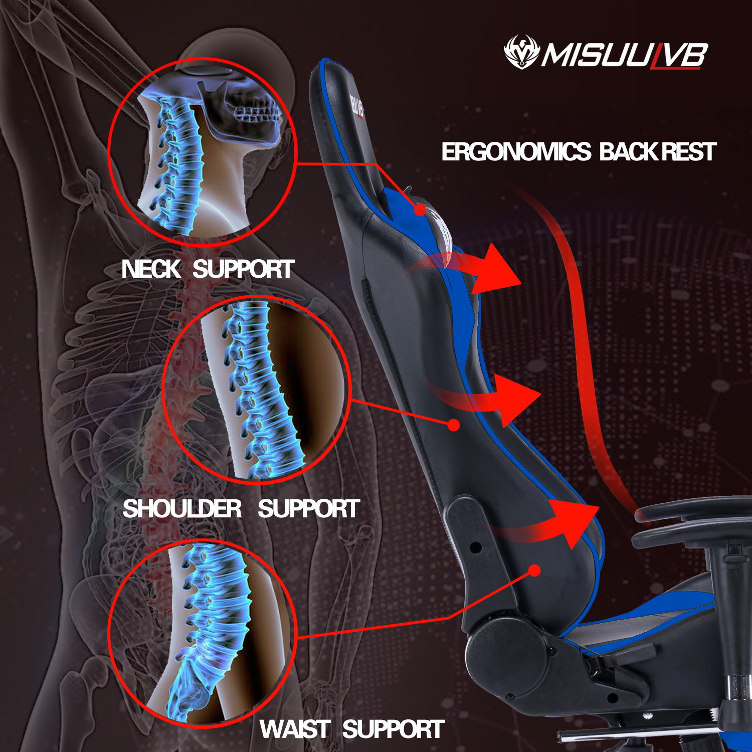 Gaming Chair, Racing Style Computer Desk Chair Padded Armrests Ergonomic Lumbar Support Adjustable Height