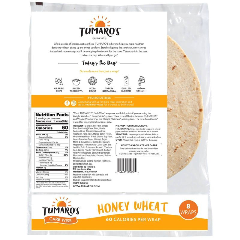 Tumaro's 8" Low Cabr Honey Wheat Tortillas - 11.2oz/8ct