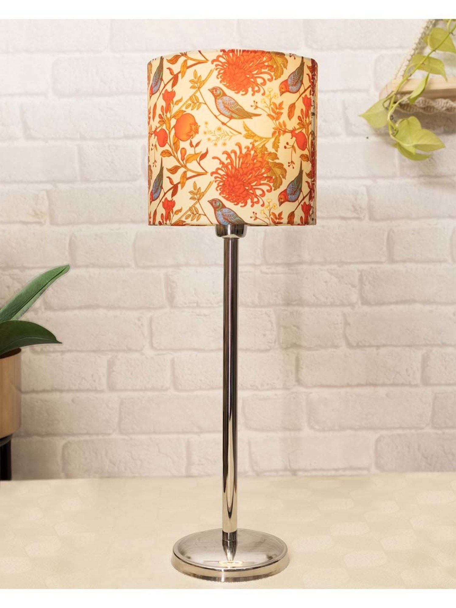 Homesake Chrome Suave Multicolor Steel Bedside Table Lamp With Fabric Shade - Set of 1