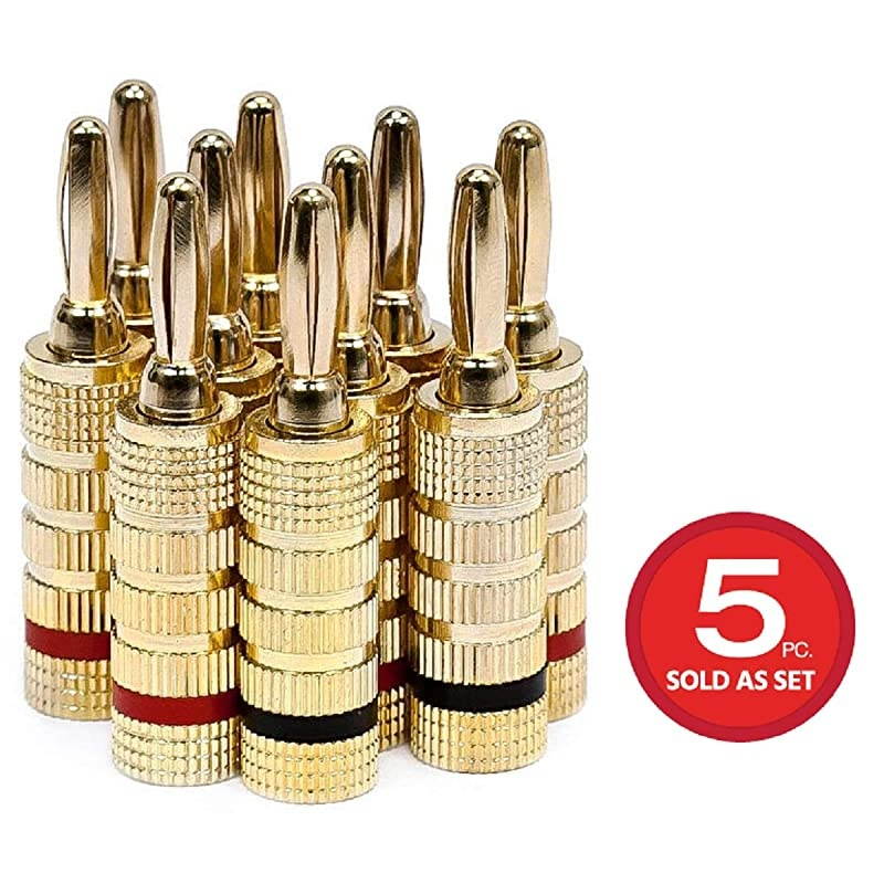 109436 Gold Plated Speaker Banana Plugs 5 Pairs Closed Screw Type amp Banana Binding Post TwoPiece Inset Wall Plate for 2 Speakers Coupler Type