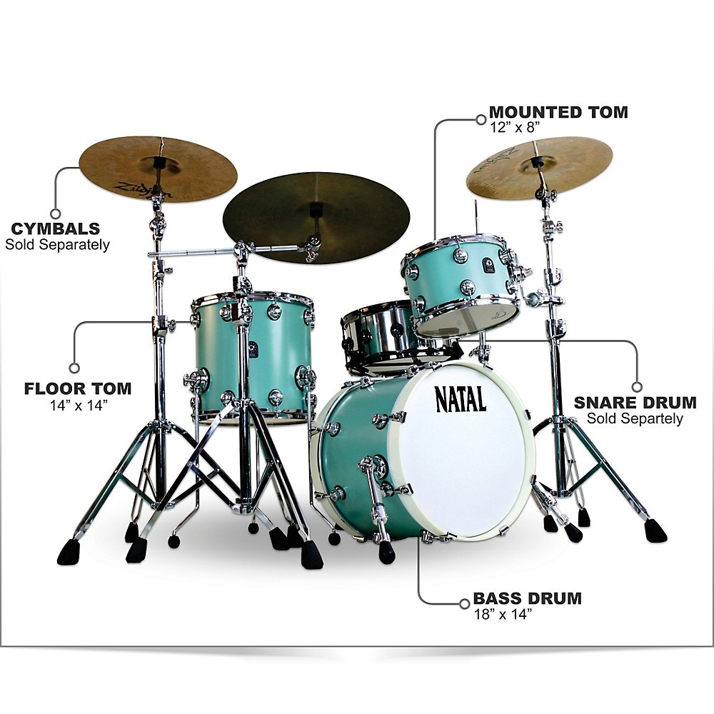 Natal Drums Cafe Racer Traditional Jazz 3-Piece Shell Pack with 18 in. Bass Drum Seafoam Green Hot Rod Suede