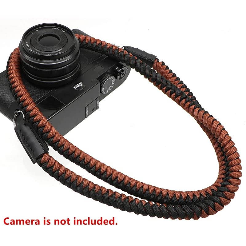 Paracord Woven Camera Neck Shoulder Strap Belt Hand Made for Canon Nikon Sony Olympus Pentax Fujifilm Panasonic SLR DSLR Digital Mirrorless Cameras 42 inch Black Brown