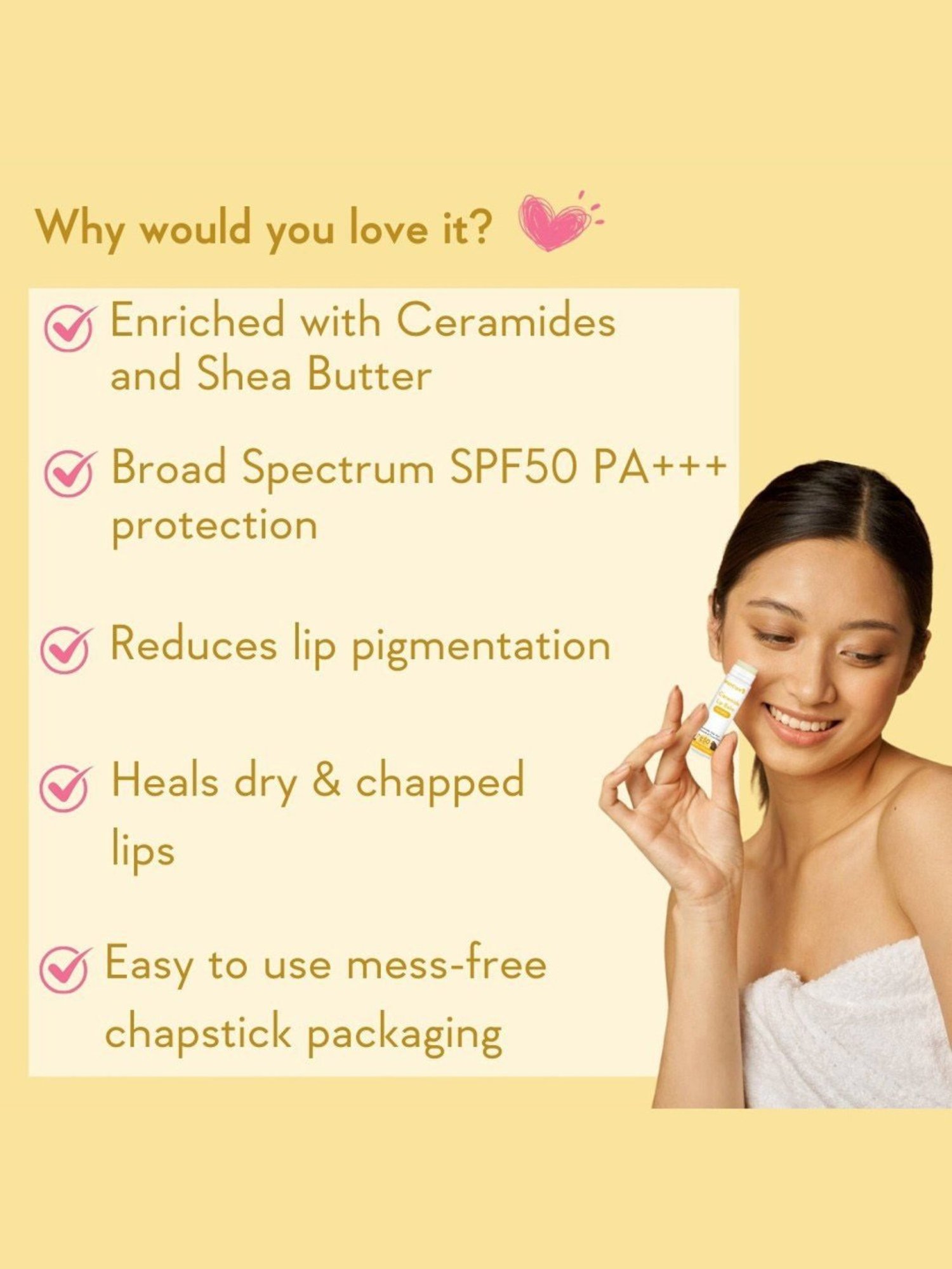 Wishcare Natural Ceramide Lip Balm SPF 50 PA+++ - 5 gm