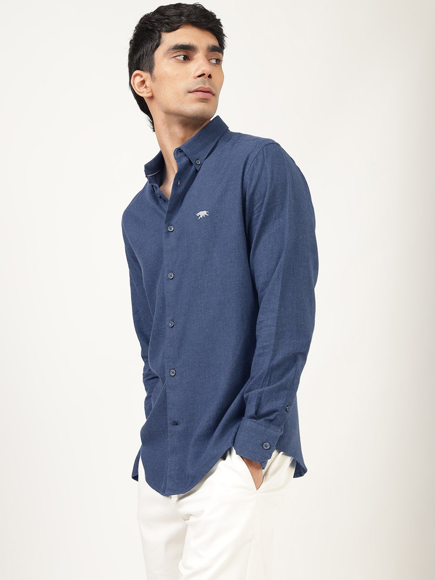 Andamen Navy Slim Fit Solid Casual Shirt