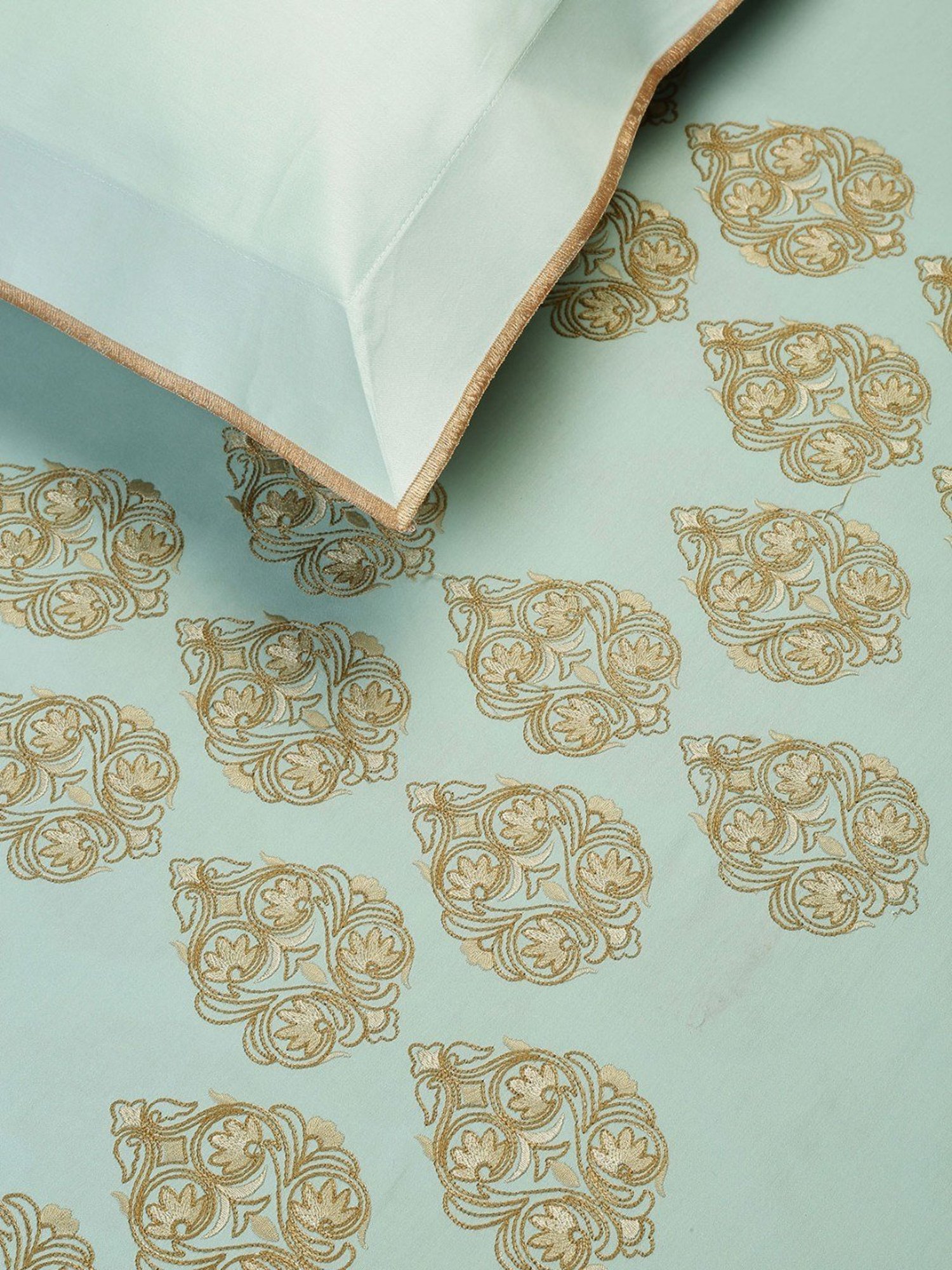 DDECOR Live beautiful Damask Frosty Mint 180 TC Cotton King Bed Sheet with 2 Pillow Covers