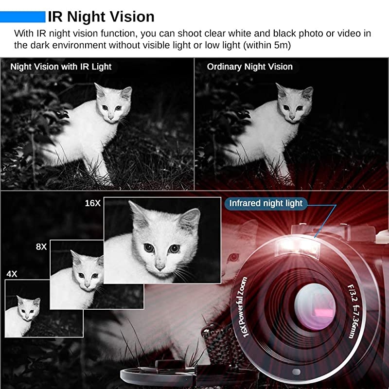 Camera 4K Camcorder Ultra HD 48MP Vlogging Camera for YouTube WiFi Night Vision Camcorder Touch Screen 16X Digital Zoom Vlog Camera Recorder with Microphone Remote Stabilizer Hood Batteries