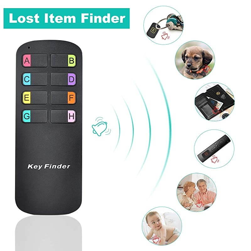 Finder Locator,Wireless RF Item Locator with Letters Tracker with 85DB Loud Beeping Sound and 115 Feet Remote Control 8 Receivers Anti-Lost Tags and chains
