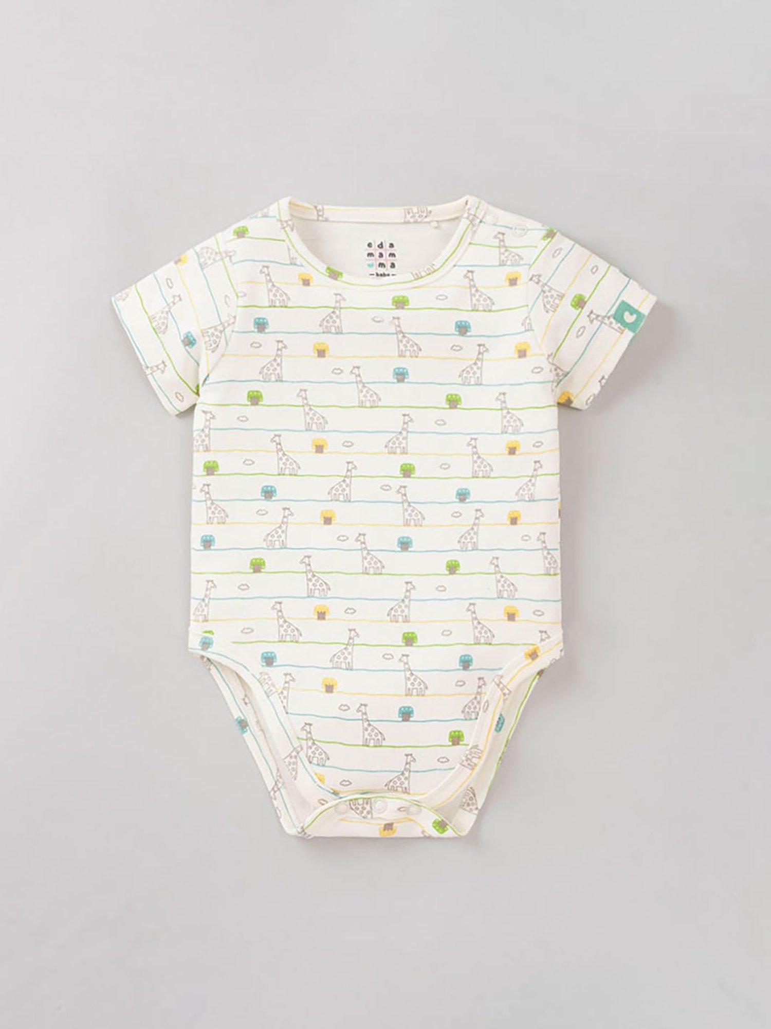 Ed-a-Mamma Baby White with Green Printed Bodysuit (Pack Of 2)