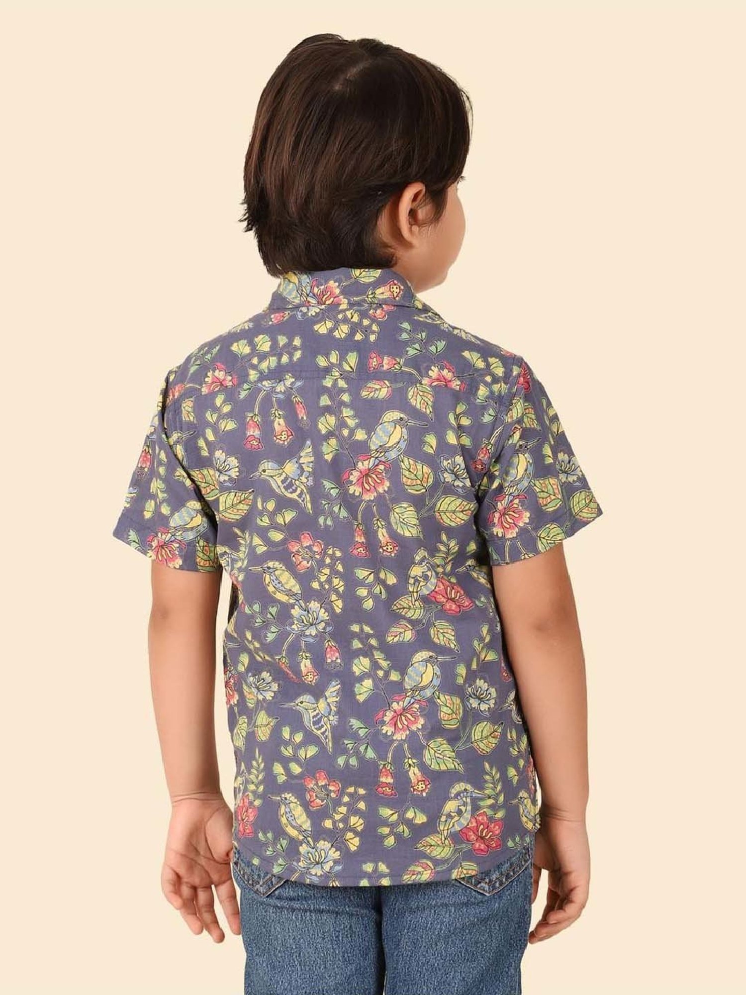 Fabindia Boys Navy Cotton Printed Shirt