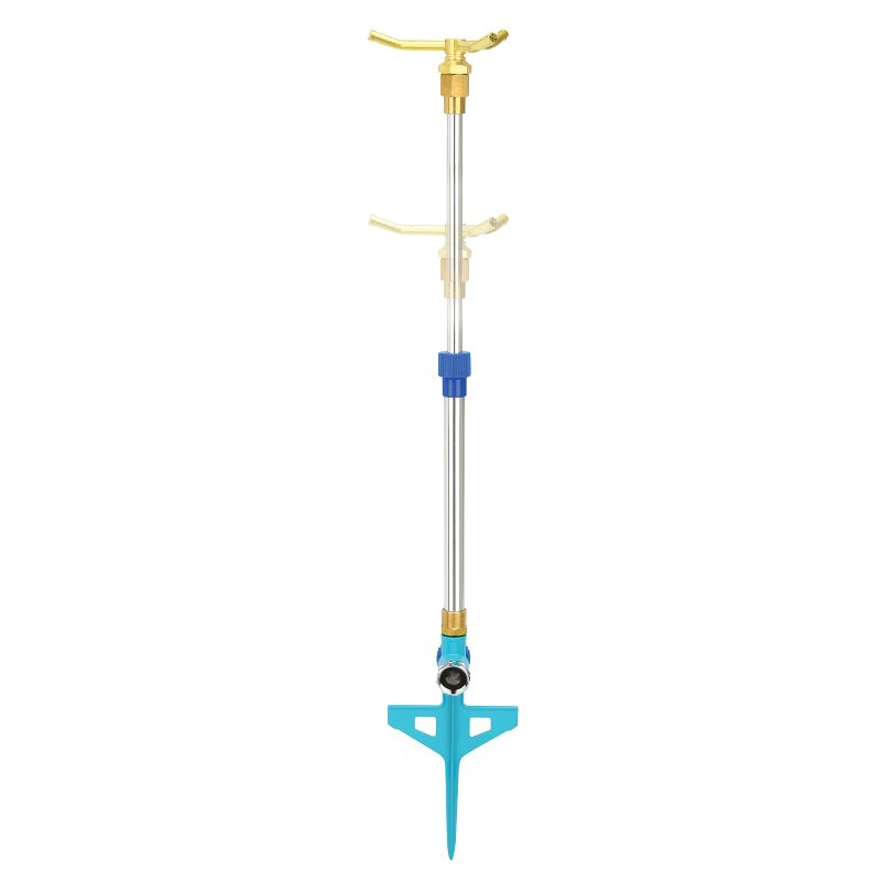 Aqua Joe AJ-ISTAS 3-Arm Brass Rotary 360-Degree Telescoping Sprinkler | Telescoping | 1390 sq ft Max Coverage